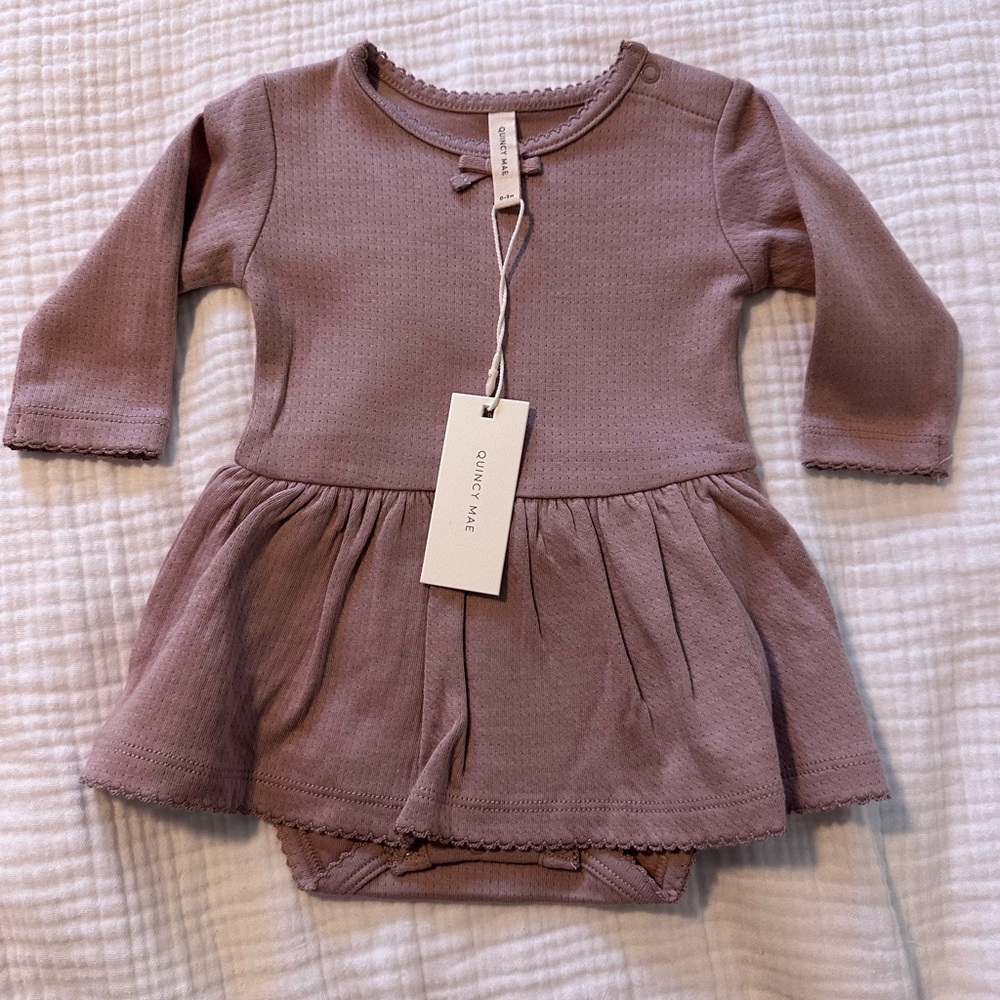 Quincy Mae 	
Pointelle Skirted Bodysuit || Mauve - 0-3M